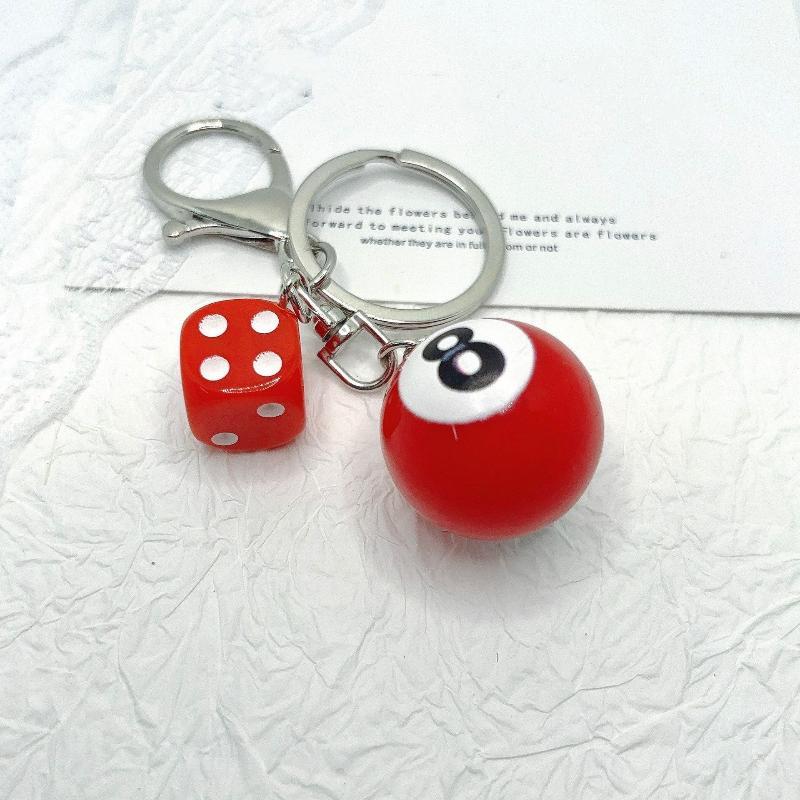Punk Hiphop Black Dice No. 8 Billiards Keychain Y2K Pink Lucky Dice Starburst Pendant Bag Charms Hangings Ornament Accessories