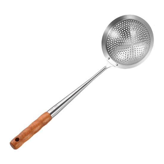 Stainless Steel Large Skimmer with Wooden Handle Heavy-Duty Slotted Spoon for Frying Dumplings Noodles S