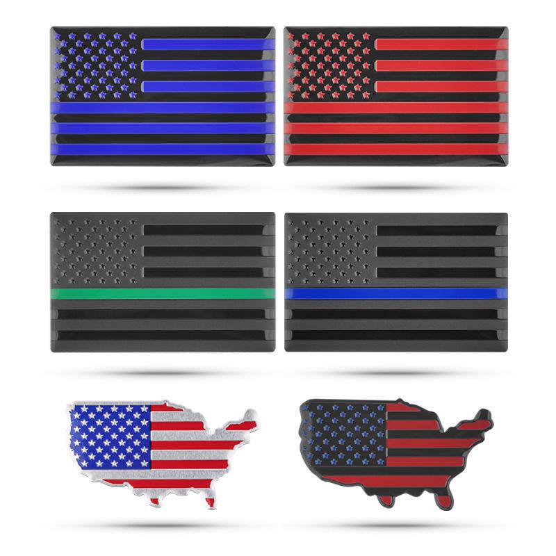 American Flag Car Stickers: Black, Black-Red, Black-Blue USA Map Metal Decal