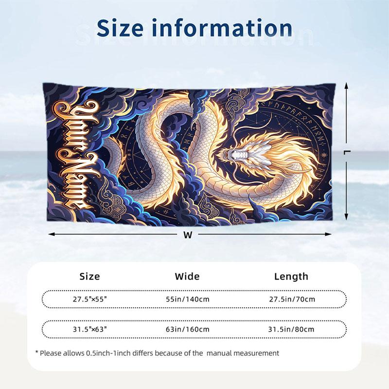 Dragon Phoenix Theme Beach Towel Personalized Custom Name & Text Soft Quick Dry Beach Towel for Swimming Travel