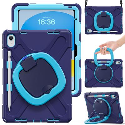 For iPad (2025) / 10.9 (2022) Case with Shoulder Strap TPU + PC + Silicone Kickstand Tablet Cover