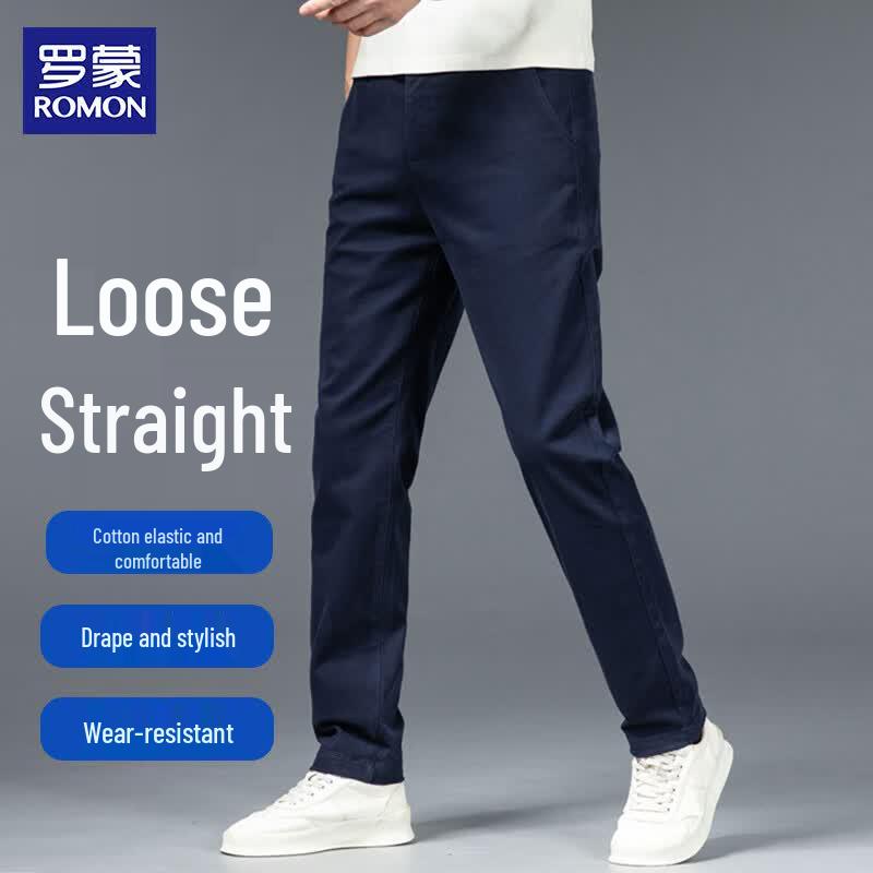 ROMON Men s Spring/Summer Pure Cotton Business Casual Straight Leg Trousers 31