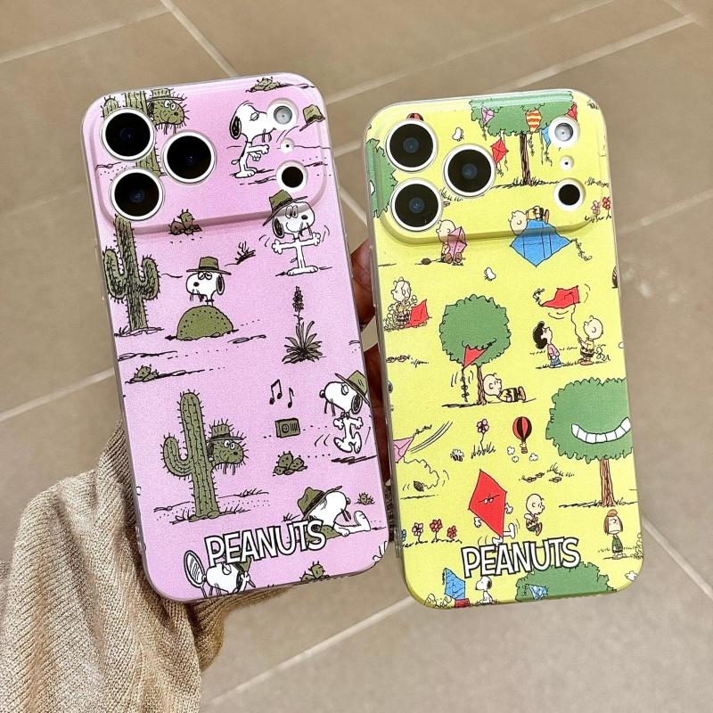 Cute Cartoon Cactus Snoopy Kite Soft TPU Phone Case For iPhone 11 12 13 14 15 16 17 Pro Max Plus Air Funny Snoopy Holder Cover
