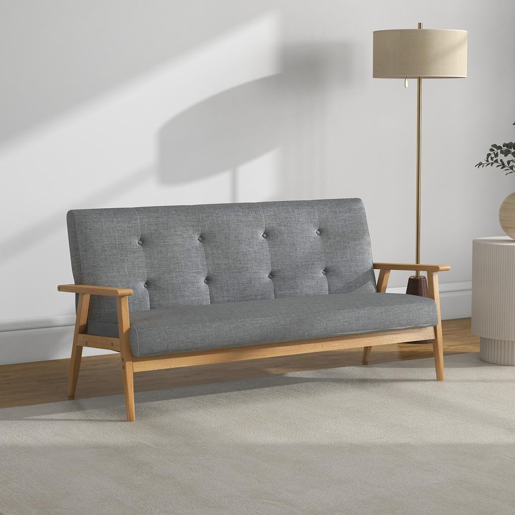 Sofa, 3-Seater, 154.5 cm, Tufted Backrest, Padded Seat, Armrests, Grey