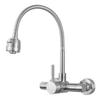 Wall Mounted Double Hole Kitchen Lead Free Hot and Cold Water Mixing Faucet Water Flow Spray Aerator 360 Degree Rotating Hose