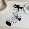 Spring and Summer Women's Style Transparent Silk, Black Fungus, Polka Dot, Bow, Crystal and Glass Fiber Women's Socks