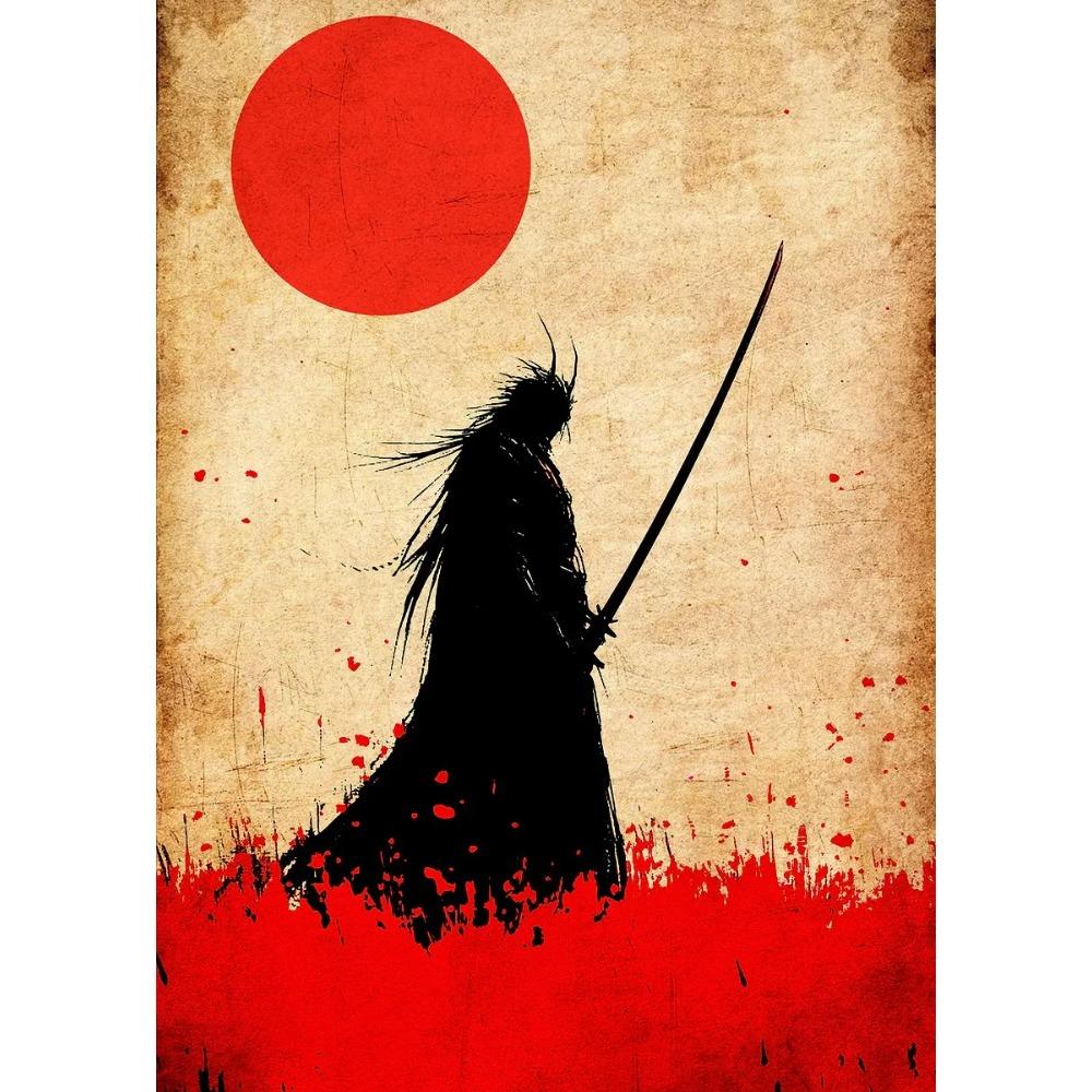 Japanese Silhouette Samurai Art Red Sun Koi Fish Posters Bamboo Modern Prints Canvas Wall Art Pictures Home Living Room Decor