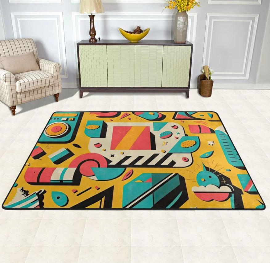 Colorful Geometric Circle Mid Century Area Rug Washable Carpet for Living Room Bedroom Kitchen Rustic Home Decoration