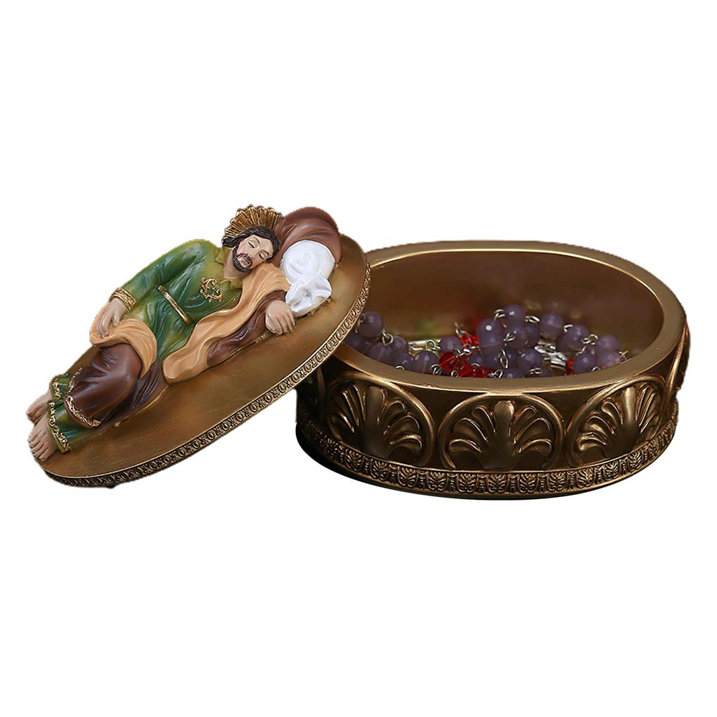 Sleeping St Joseph Resin Statue Religion Case Ornament Jewelry Storage Box Figurine for Table Home Office Car Decor