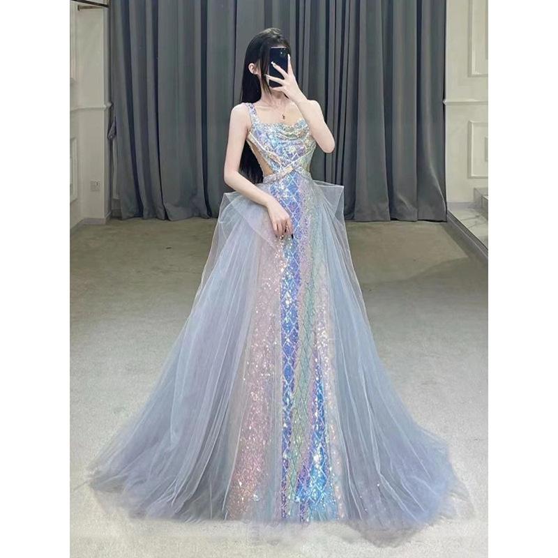 Mermaid sequined evening dress 1011 new temperament socialite party dinner annual performance host dress long dress