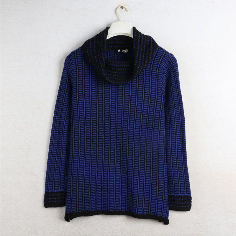 

Sunshine House Autumn and Winter New Arrival Export Fashion TBS plus Size Women s Sweater Turtleneck Long Sleeves Gingham Knitwear Blue L: Bust size 106-112
