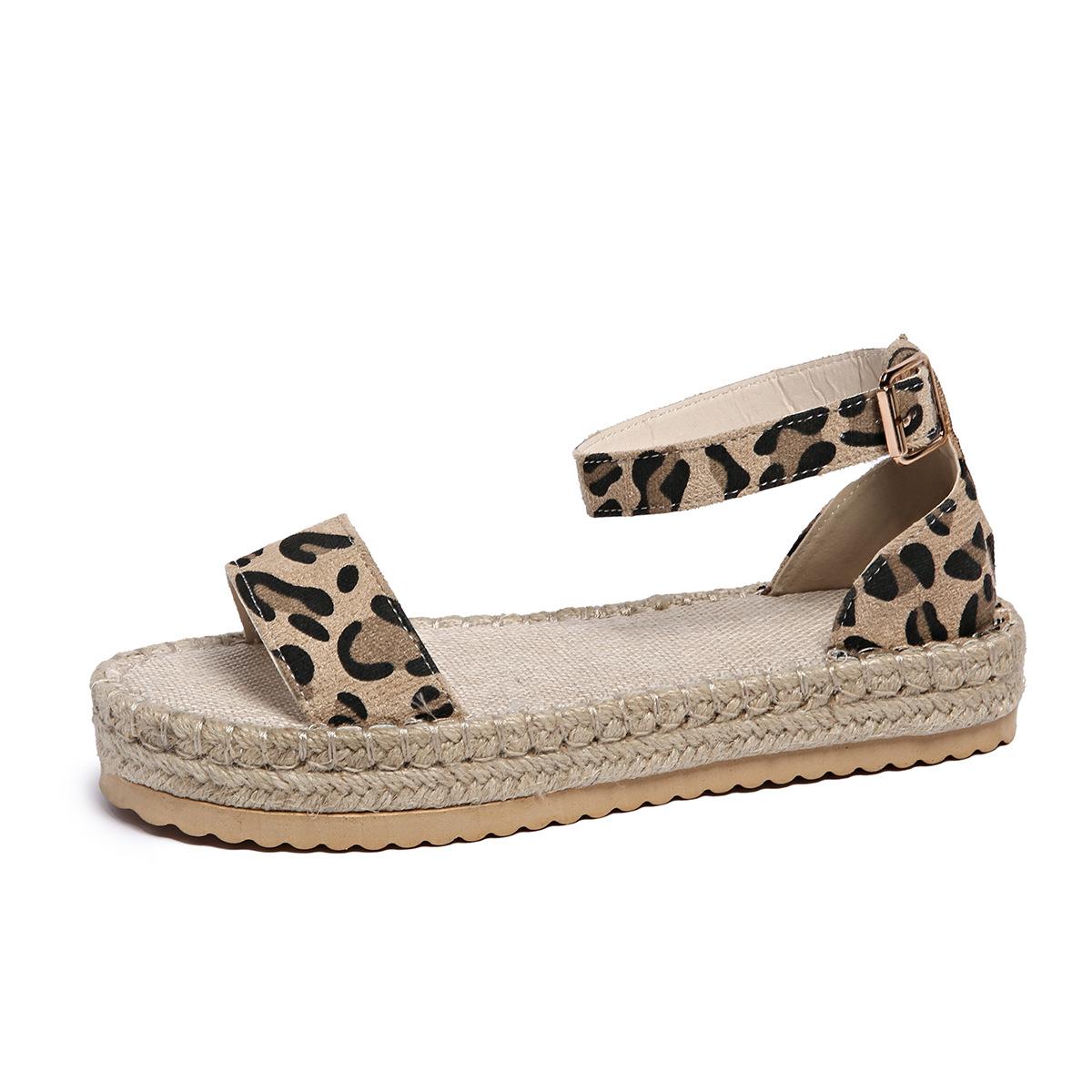 

Плетеные из пеньки сандалии на платформе с ремешком на щиколотке и открытым носком, женские, 2025, лето, новая коллекция, сандалии больших размеров для женщин 43 цветной печати леопарда