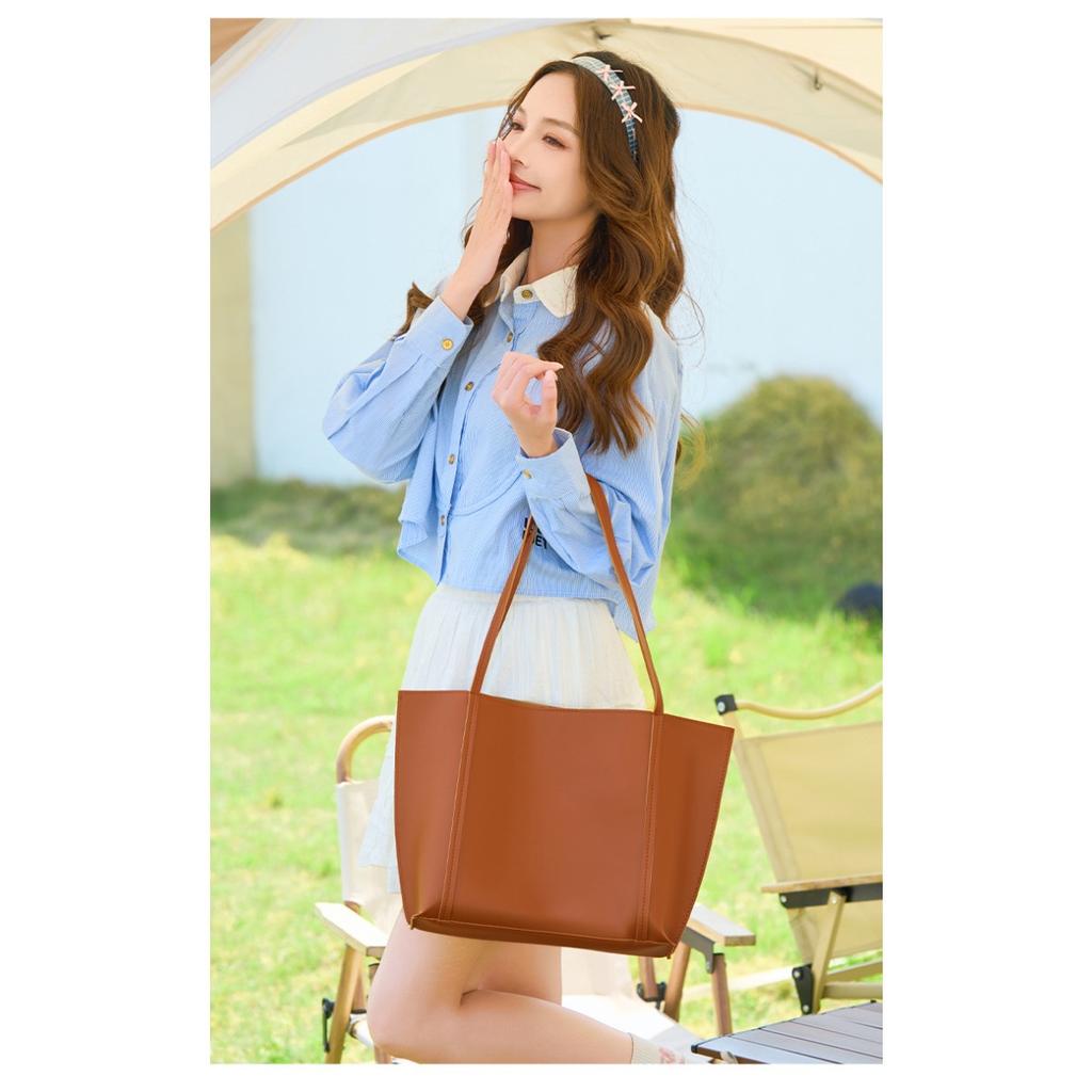 Solid Color, Large Capacity Bag, Women's, New Style, Fashionable, Retro, Tote Bag, Versatile, Single Shoulder Mother Bag