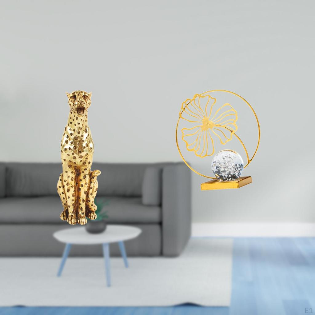 Cheetah Iron Sculpture Decorative Centerpiece Ornament for Office Home Desk Bookshelf Bedroom