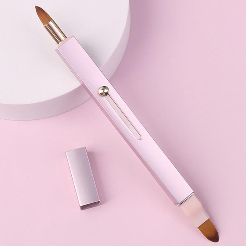 Aluminum Double-Ended Retractable Lip Brush with Lid - Portable Makeup Tool with Round Head