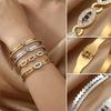 Stainless Steel Turkish Lucky Evil Eyes Open Bracelet For Women Gold Plated Crystal Zircon Open Bangle Party Waterproof Jewelry