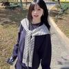 Korean  Black And White Striped Solid Color Knitted Shawl For Women