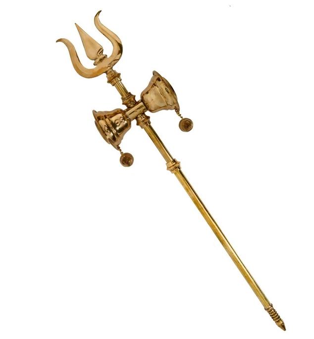 Brass Trishul with Damru for Temple | 37-Inch Damroo Trishul