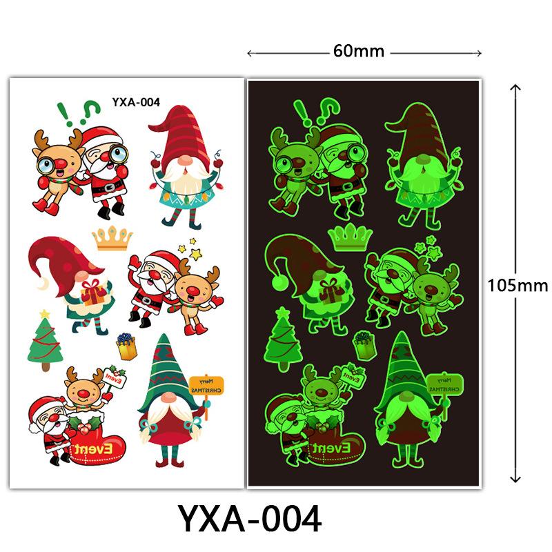 Christmas Luminous Tattoo Sticker Glowing Waterproof Sweat Cute Cartoon Holiday Party Temporary Sticker