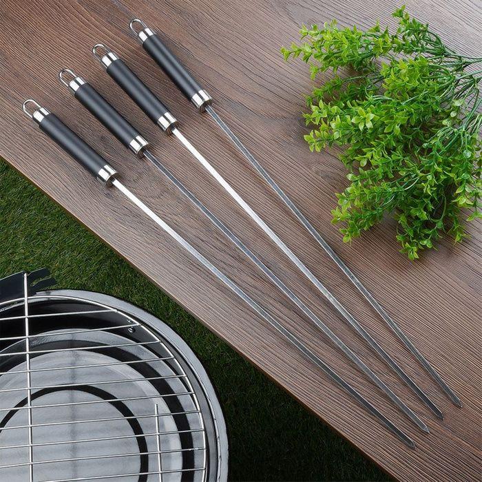 Stainless Steel Skewers - BBQ - 47 Cm - Set of 4 - Silver and Black