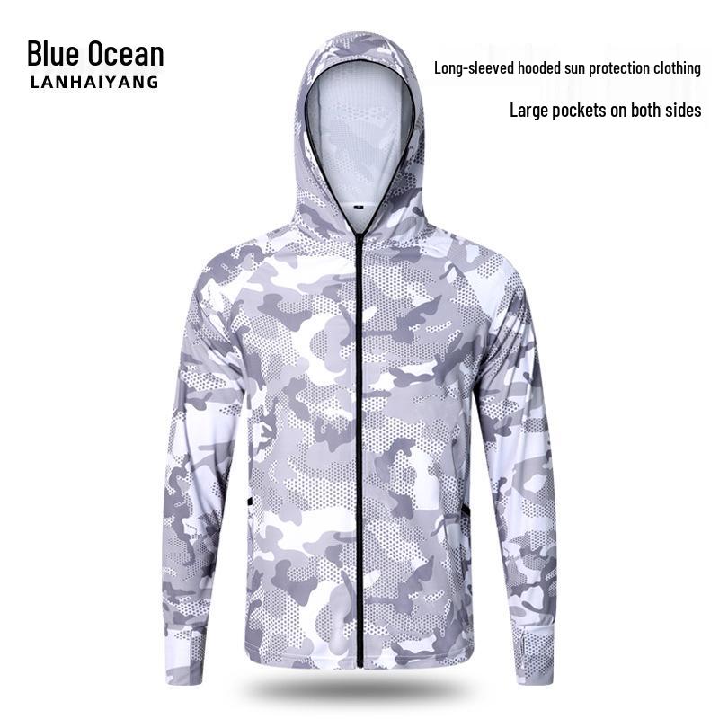 Camouflage Quick-Dry Breathable Hooded Long Sleeve Fishing Apparel with Sun Protection