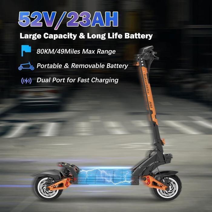 Skládací elektrická koloběžka KuKirin G3 PRO - Motor 2400W - Baterie 52V 23.2Ah - 10" pneumatiky - Sklon 35° - Dojezd 80 km