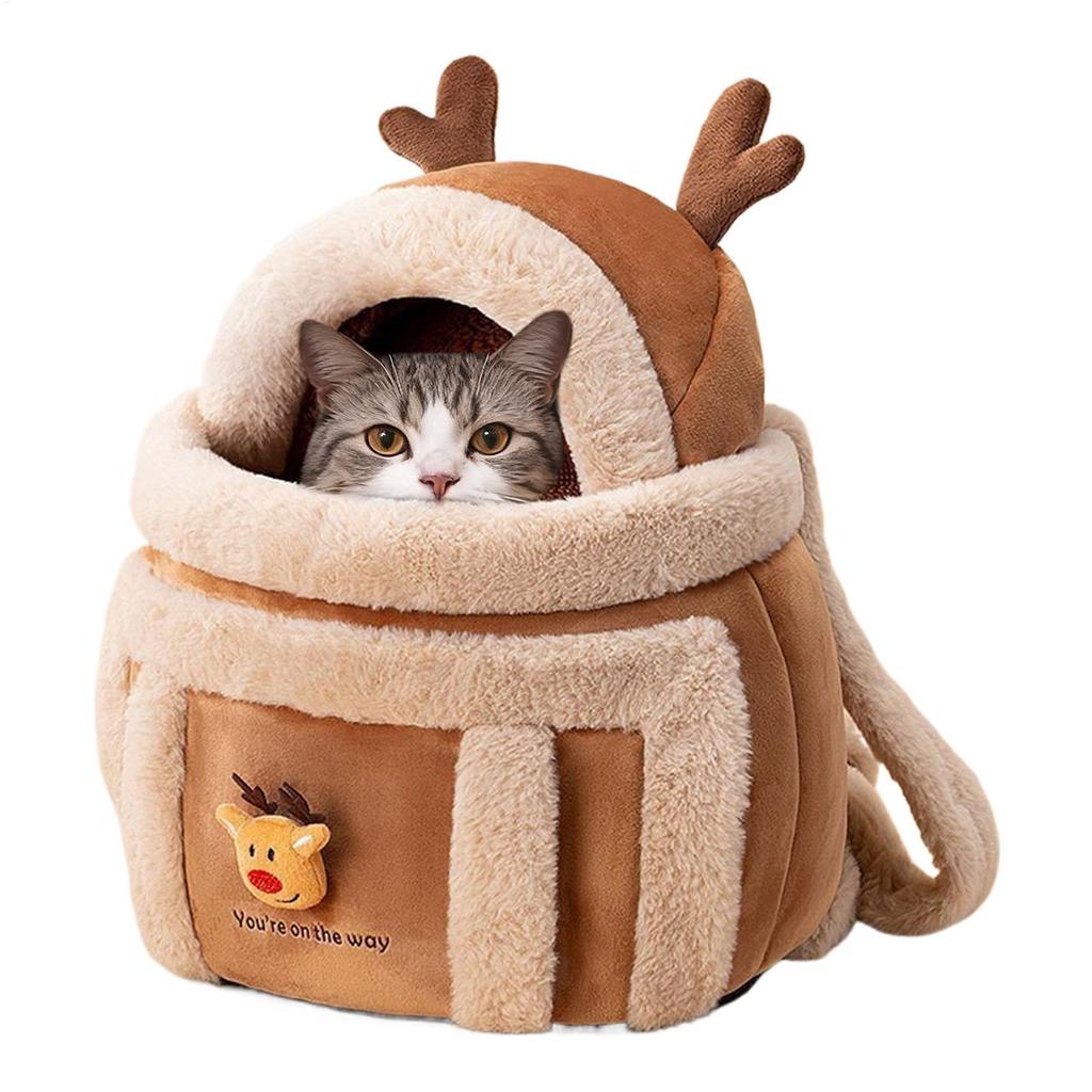 Cat Dog Bag Carrier Pet Plush Elk Shape Backpack Winter Puppy Outgoing Backpack for Small Dog Cats Outdoor Camping Indoor Winter