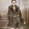 Faux Fur Coat with Fur Collar, Waist-cinching Design, Thickened and Warm, Long-length, Stylish Winter Coat for Autumn and Winter