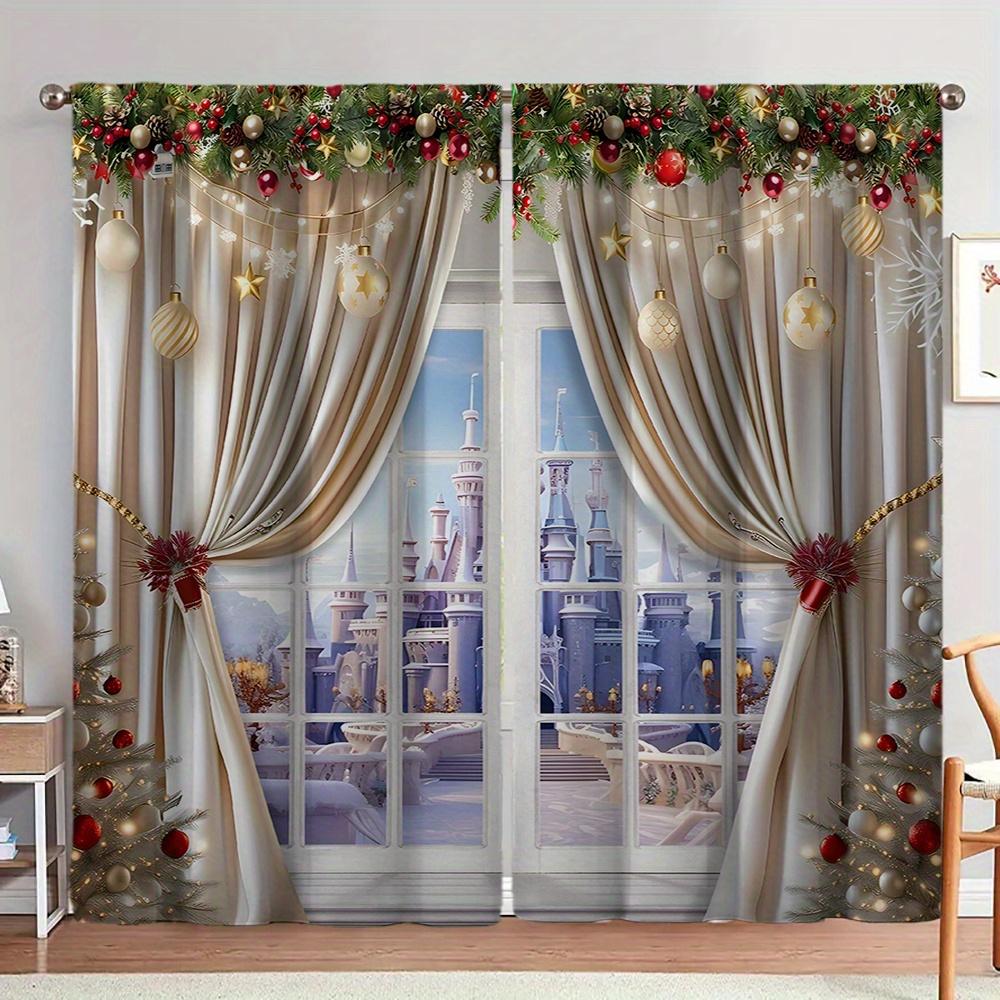 

2 шт. Роскошные праздничные золотые шторы с принтом в европейском стиле для гостиной, спальни, офиса, праздничного домашнего декора W50H60(CM)x2PCS&Hook
