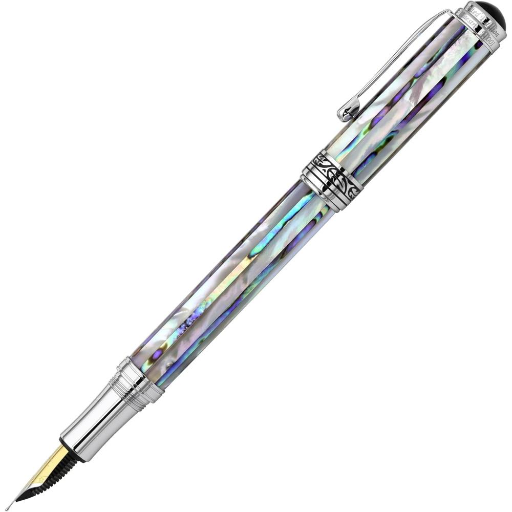 Xezo Handmade Fountain Pen White Mop Paua Shell Medium Nib Maestro Jubilee