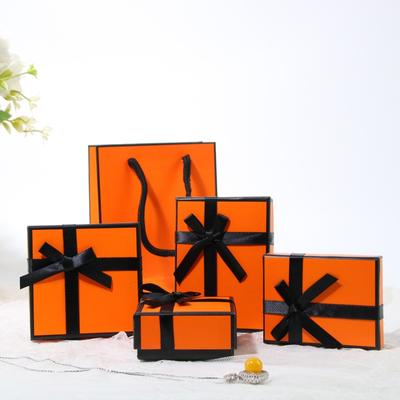 Mary Jewelry Paper Box - Orange Hinged Lid for Rings, Stud Earrings, Hoop Earrings, Necklaces, Bracelets, and Bangles