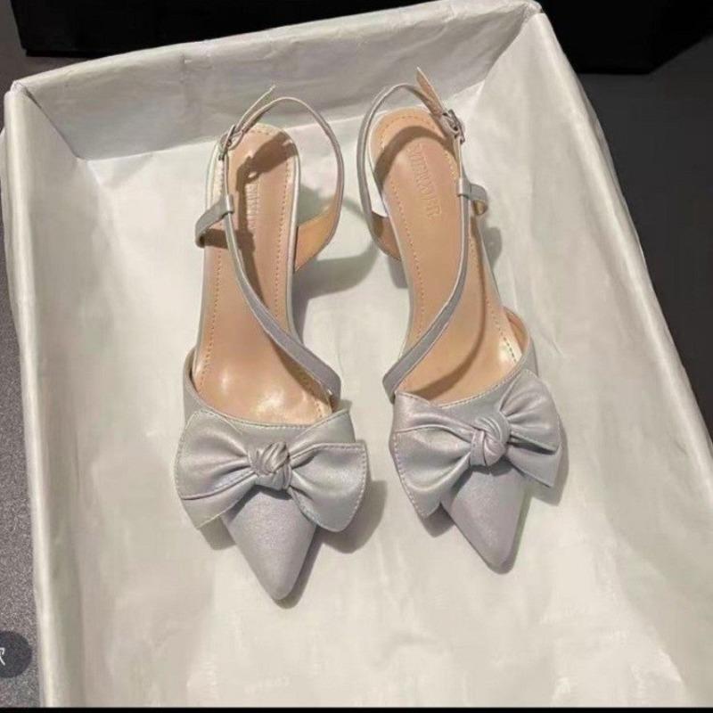 

Мода 2025 Летняя мода Новые бантики Высокий класс Темперамент Интернет-знаменитость Женские Универсальные Взрывные Туфли-лодочки с острым носом на высоком каблуке 40 серебряный