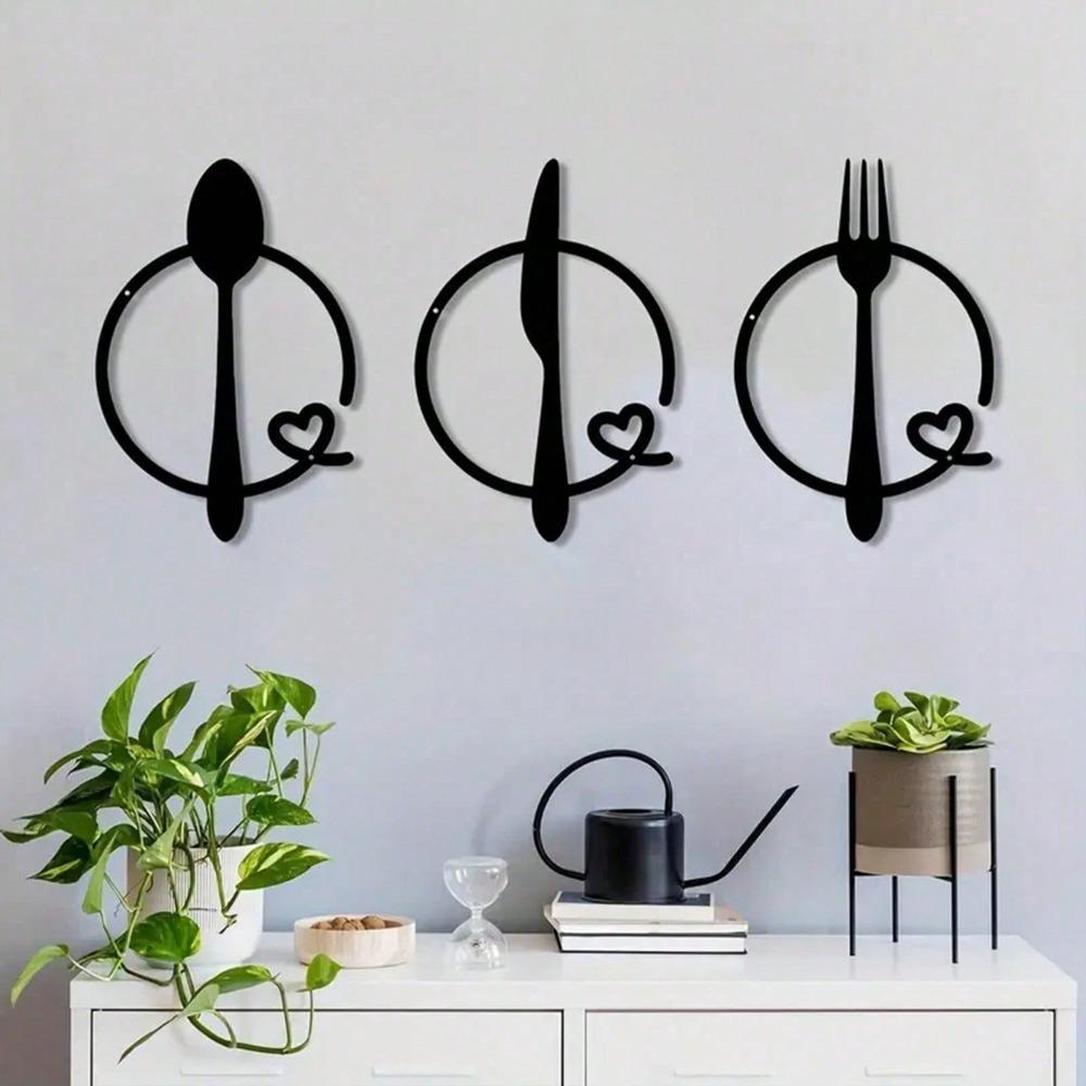 Metal Wall Art Cutlery Set Fork Spoon Knife Home Decor Kitchen Dining Room Gift