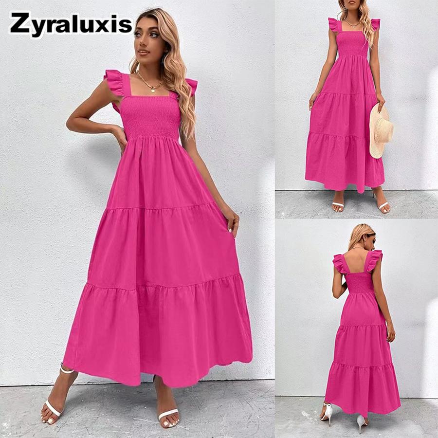 New Women s Summer High Waist Open Back Strappy Cake Dress S красный