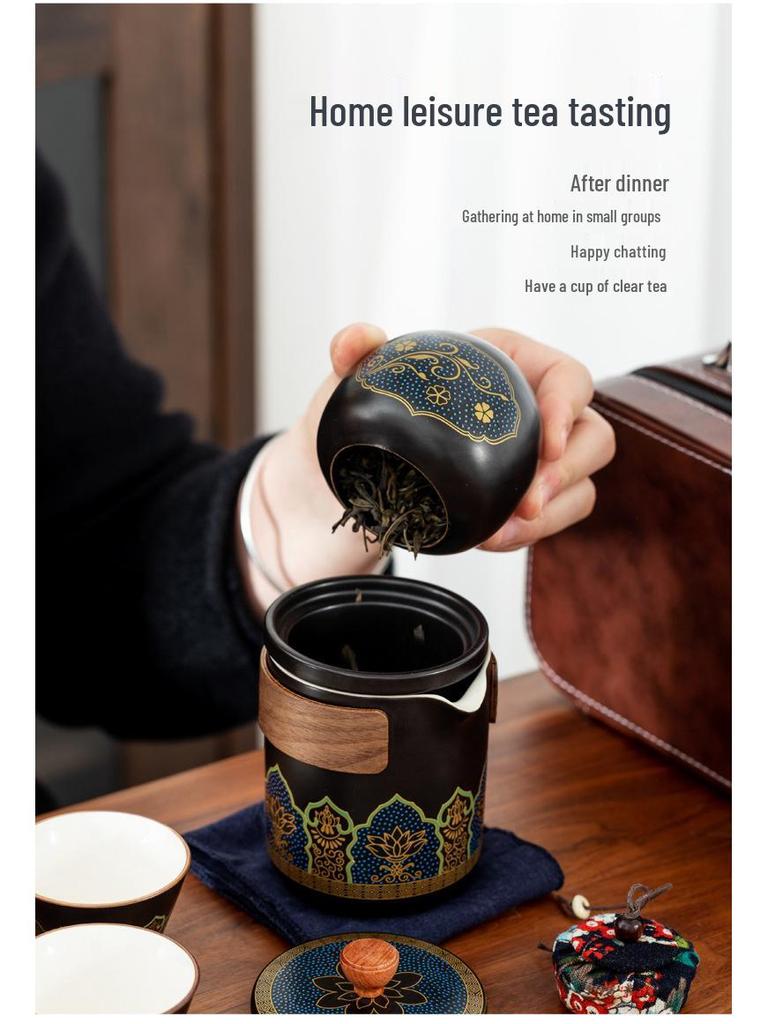 Portable Ceramic Gongfu Travel Tea Set - Quick-Brew Teapot with Ancient Charm