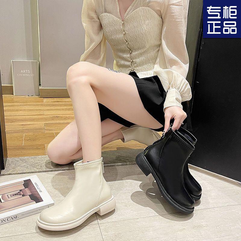 Krátké dámské boty 2025 nové francouzské britské stylové martensky podzimní a zimní zateplené módní všestranné tenké boty kozačky