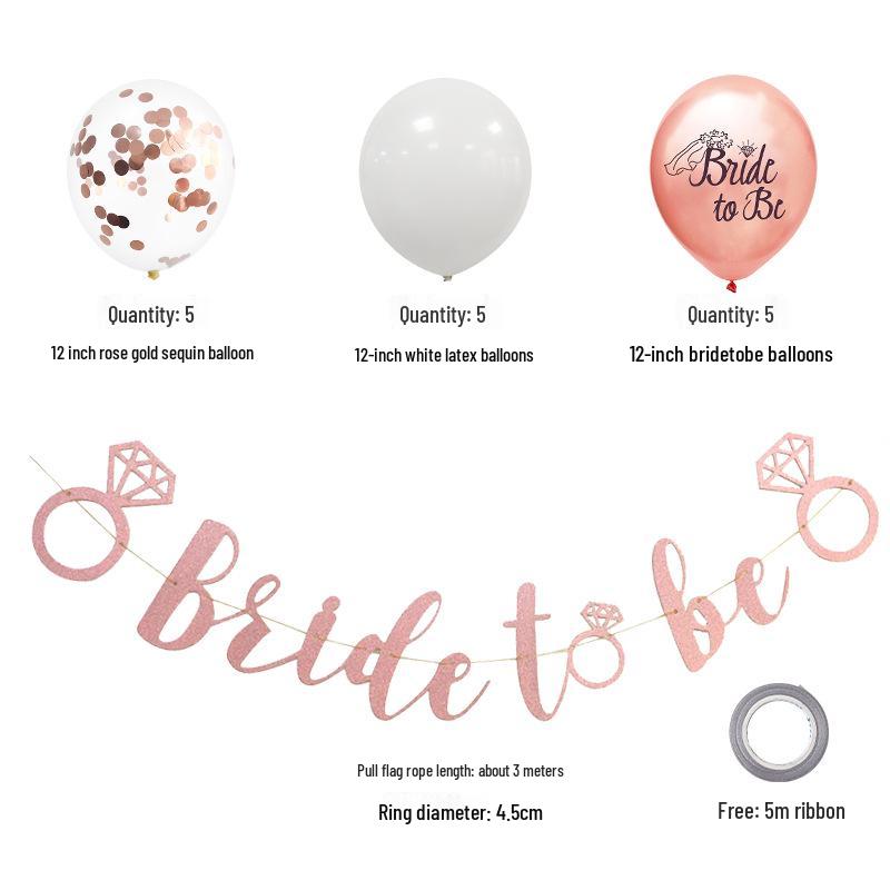 Rose Gold Bride-to-Be Confetti Balloon Set - 15 Pieces Wedding Party Decor