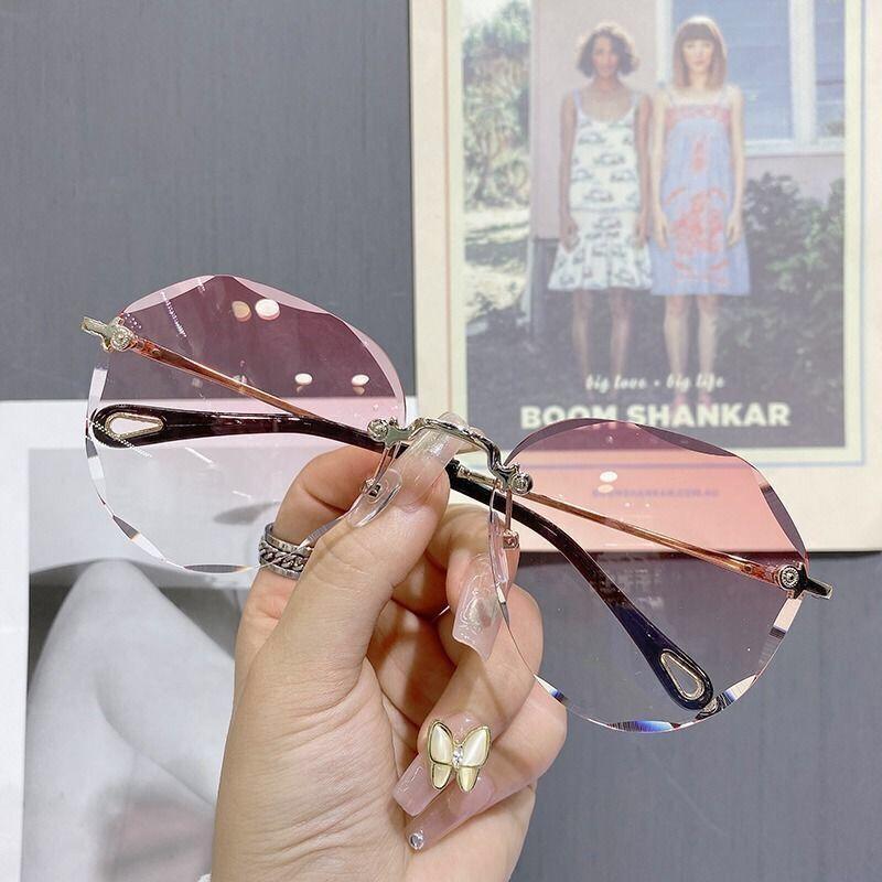 Borderless Trimmed Sunglasses, Femininity, Round Face, Large Frame, Thin, Uv-Proof Sunglasses.