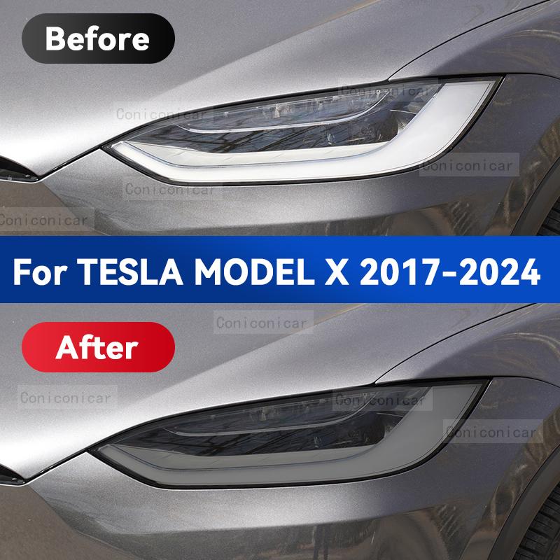 For TESLA Model X 2017-2024 Car Headlight Smoked Black TPU Protective Film Front Light Tint Change Color Sticker Accessories