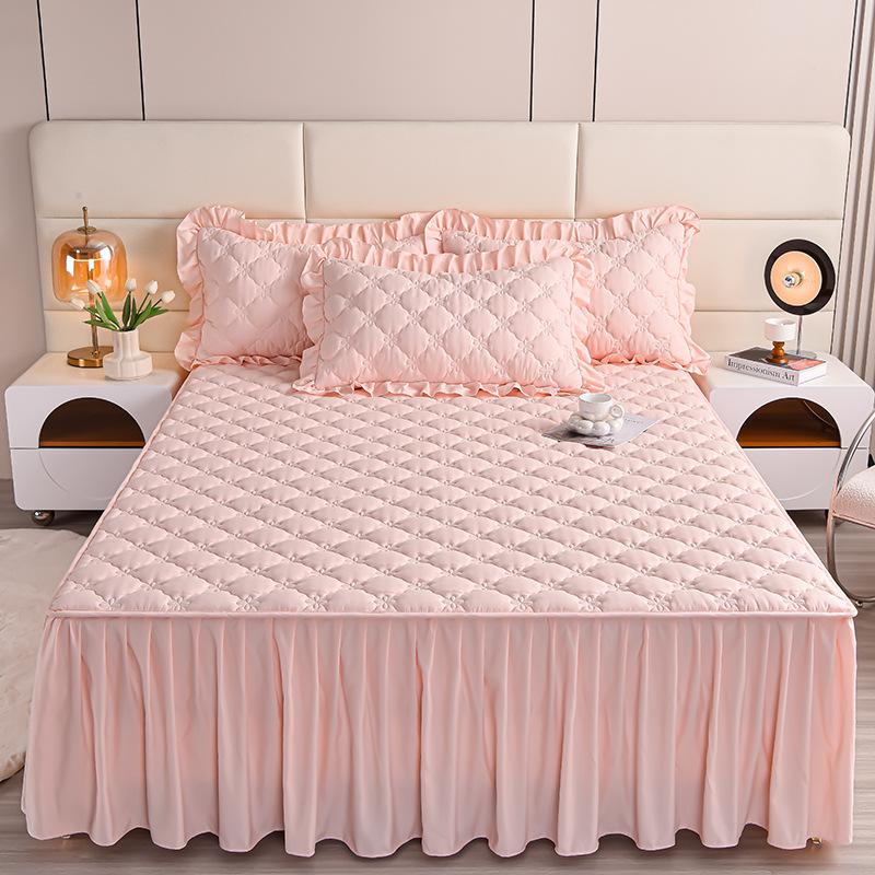 

3 шт. Элегантная серебристая стеганая юбка для кровати с оборками - Мягкая, удобная, идеально подходит для декора спальни, гостиной, гостевой комнаты, декора спальни 180*220CM