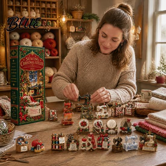 Creative Christmas Keepsake Sewing Workshop Advent Calendar, 24-Day Countdown Box with Miniature Unique Holiday Collection Acrylic Ornaments
