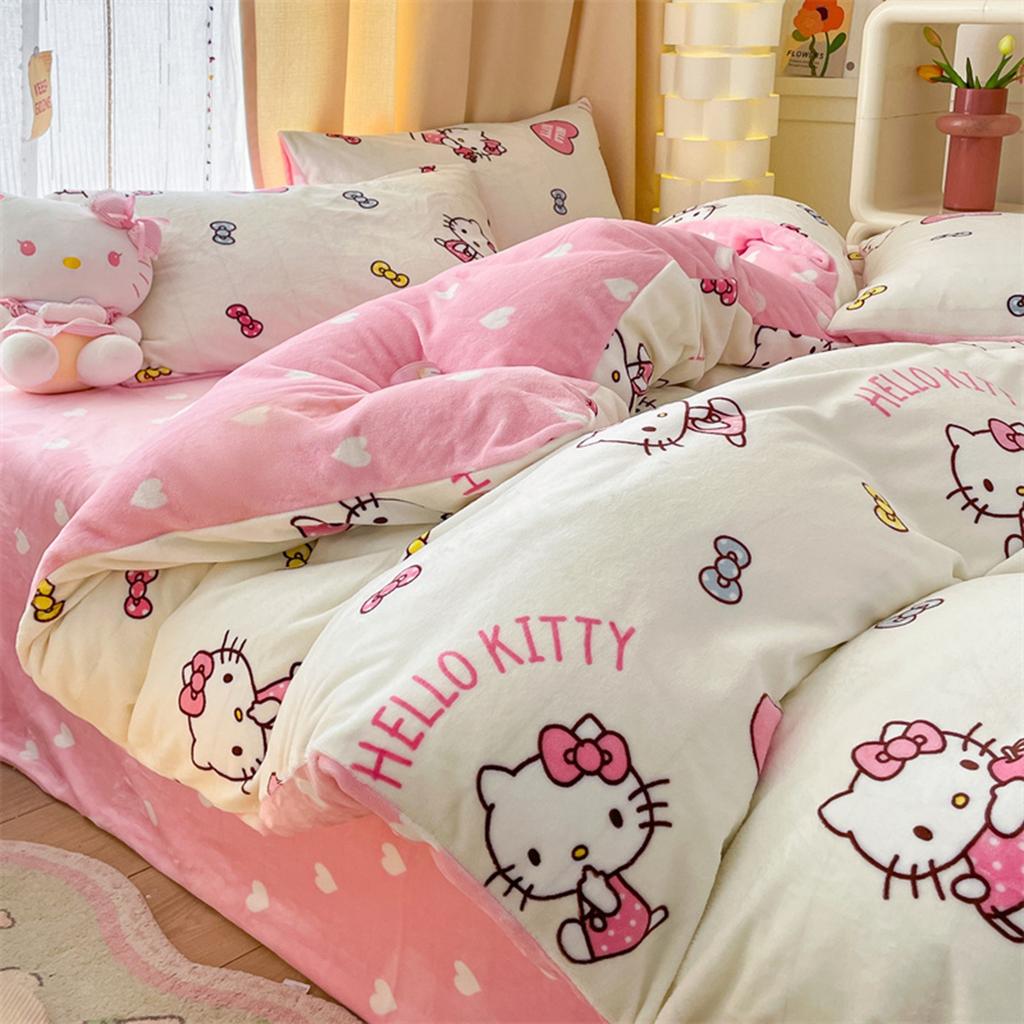 Children'S Thickened Milk Fleece Bed Four-Piece Warm Coral Fleece Fleece Quilt Cover Student Bedding