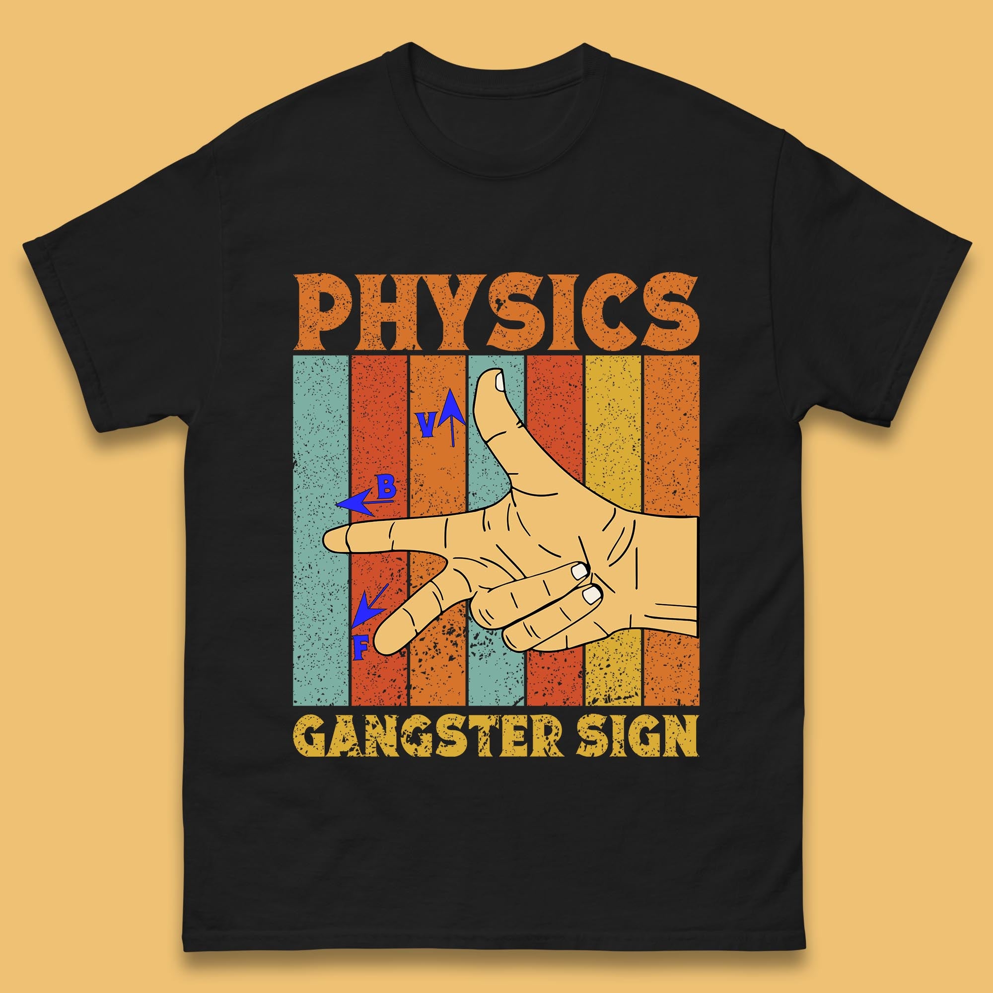 

Physics Gangster Sign Right Hand Rule Funny Parody Science Scientist Mens Tee Top S