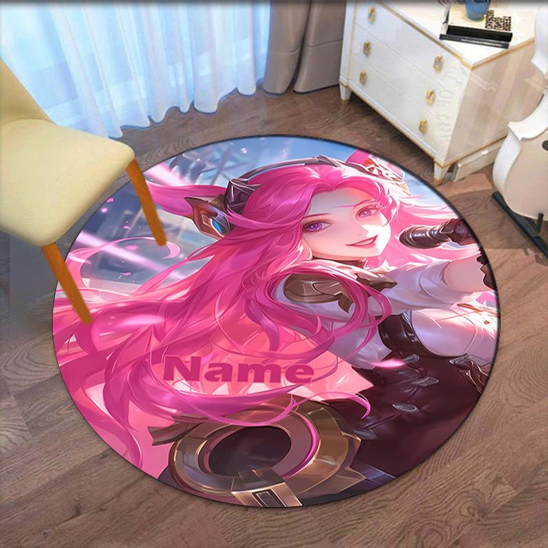 Custom Name League of Legends Printed Round Rug Carpet Chair Rug Area Rug Entryway Doormats,for Office Chair Living Room Bedroom Kitchen Room.