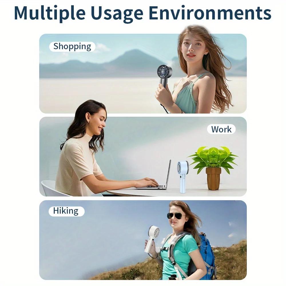 New Mini Fan Air Cooling Handheld Ice Compress Silent Operation Fan100 Speed Adjustable Portable High-Speed Fan USB Charging