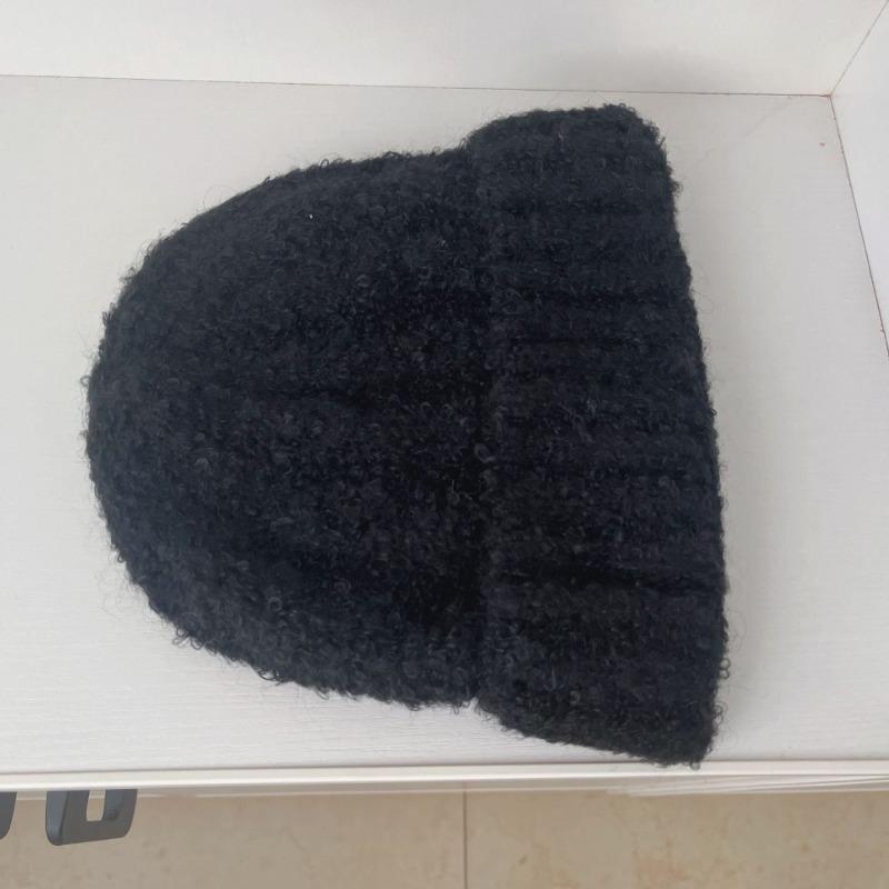 

Retro warm, thickened contrasting colors, big head circumference, small face, flanged wool wool knitted hat for women in winter чёрный