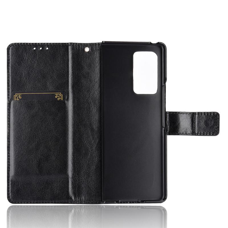 Carcasă potrivită pentru telefonul Samsung Z Fold2 cu slot pentru carduri și flip cover, Carcasă protectoare Galaxy Z Fold2 5G cu model piele crazy horse