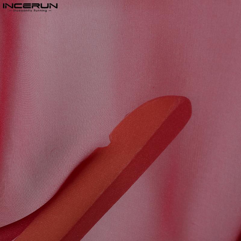 INCERUN Men Tie Neck Sleeveless See Through Mesh Sheer Party Club Tank Tops