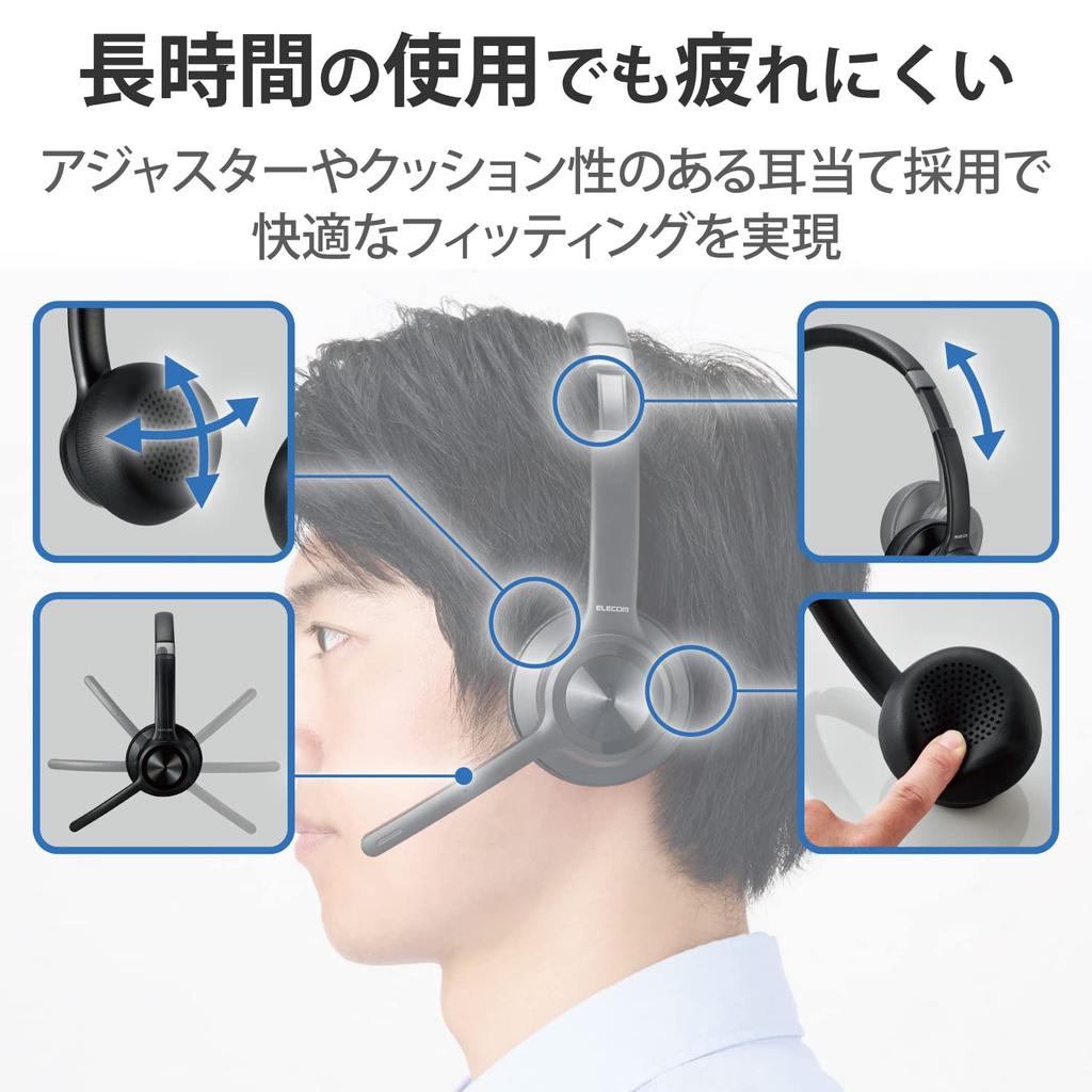 ELECOM Wireless Headset, Bluetooth/Wired, with Noise Reduction and Mute Button, Black, LBT-HSOH20BK