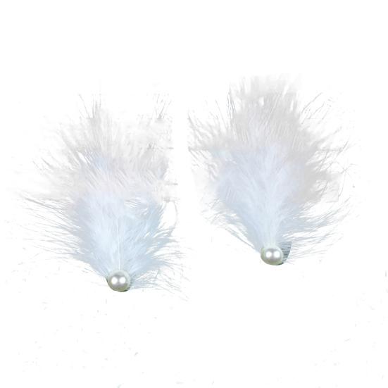 2Pcs Feather Hair Clip Faux Pearl Rhinestone Hairpin Party Headwear Headdress